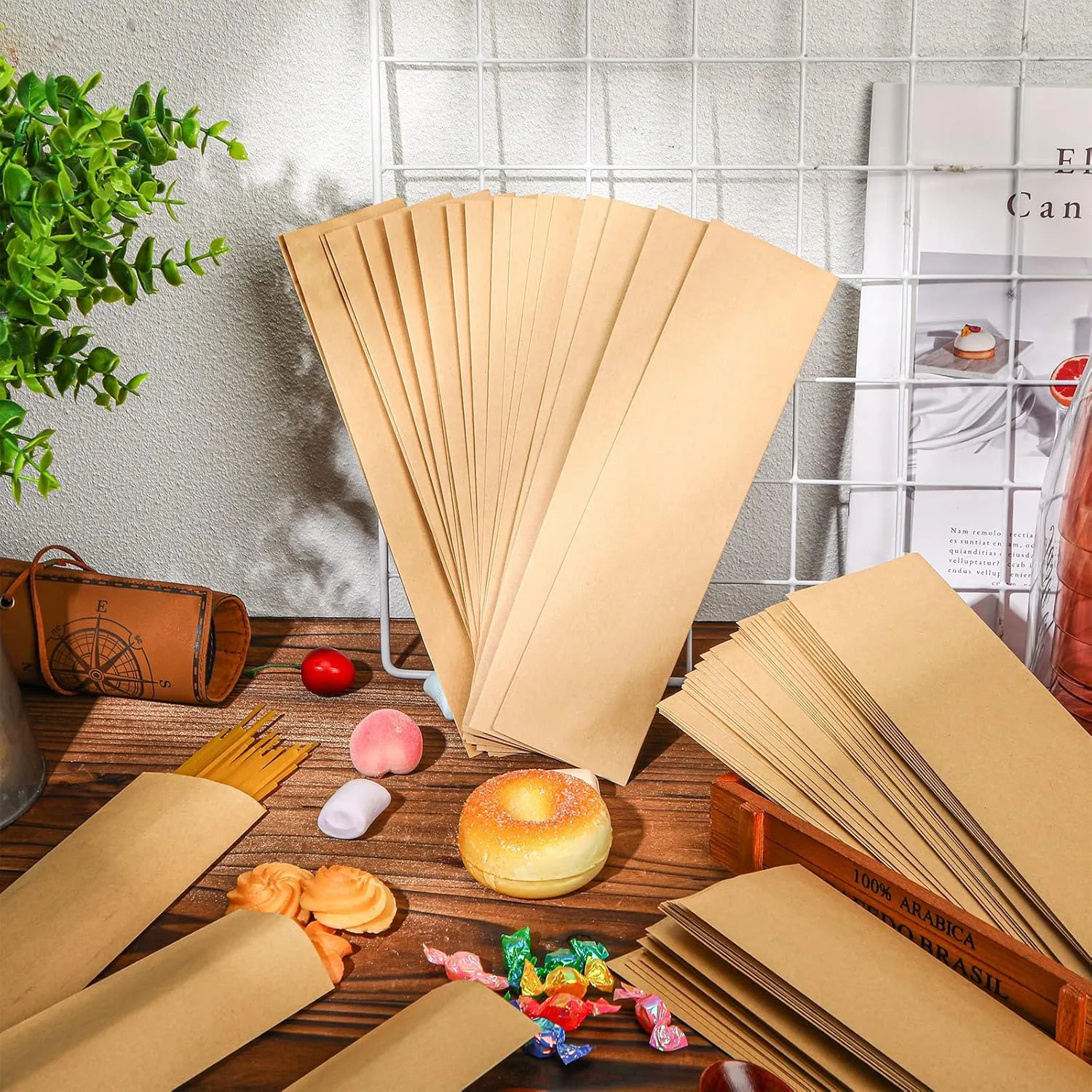 Geelin 500 Pcs Paper Silverware Bags 10" x 2-3/4" Kraft Utensils Sleeves for Restaurant Flatware Holder Unprinted Cutlery Bags Chopsticks Holder Christmas Wedding Party Tableware (Kraft Color)