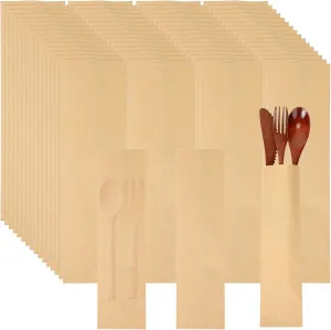 Geelin 500 Pcs Paper Silverware Bags 10" x 2-3/4" Kraft Utensils Sleeves for Restaurant Flatware Holder Unprinted Cutlery Bags Chopsticks Holder Christmas Wedding Party Tableware (Kraft Color)