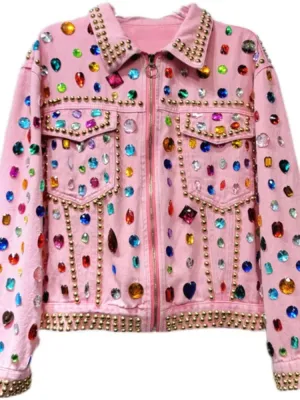 Gem Embellished Pink Denim Jacket