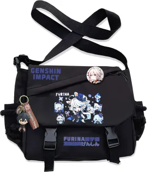Genshin Impact Handbag Furina Crossbody Bag Single Shoulder Bag Adult Anime 3D Print Backpack Black Bag