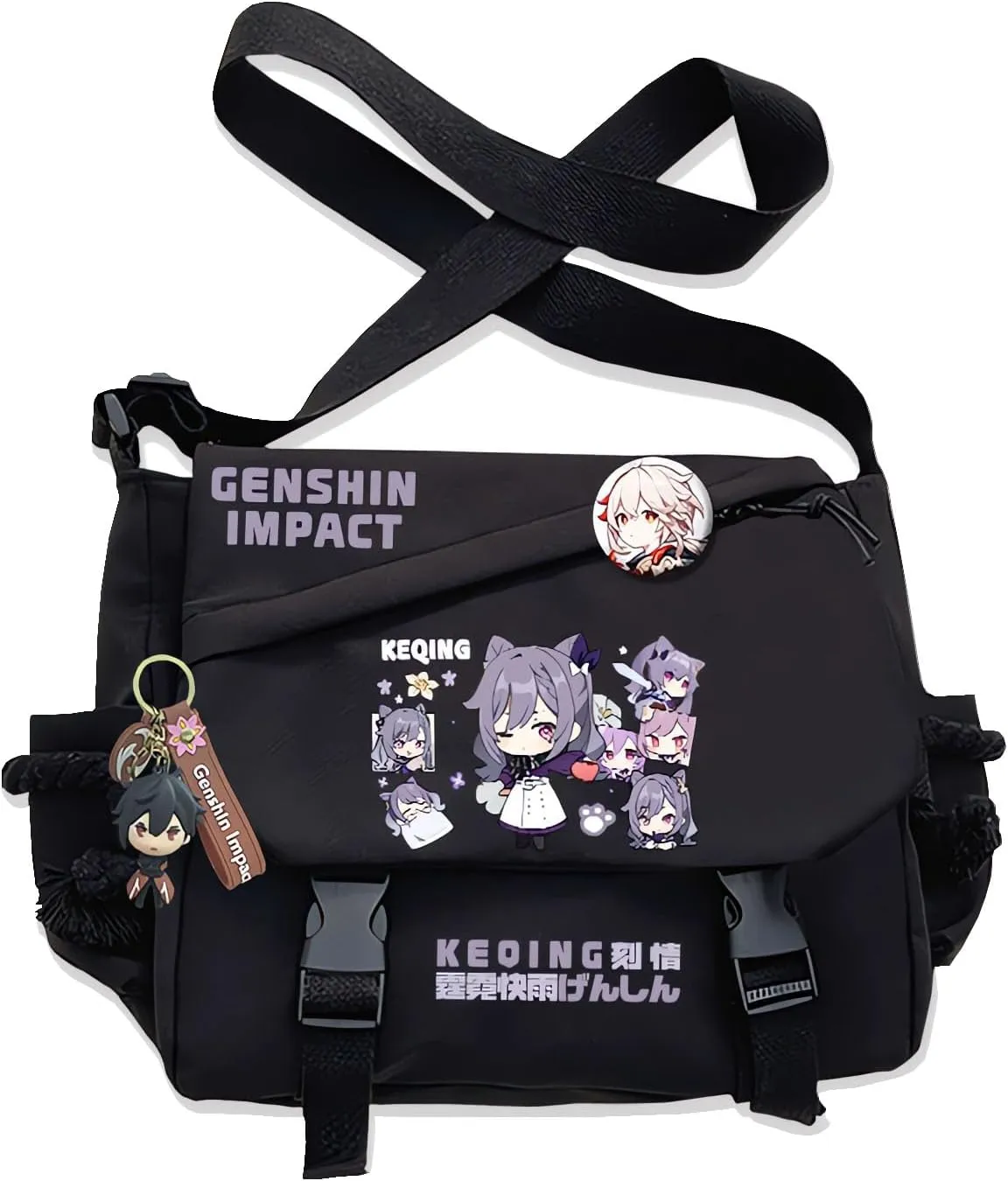 Genshin Impact Handbag Furina Crossbody Bag Single Shoulder Bag Adult Anime 3D Print Backpack Black Bag