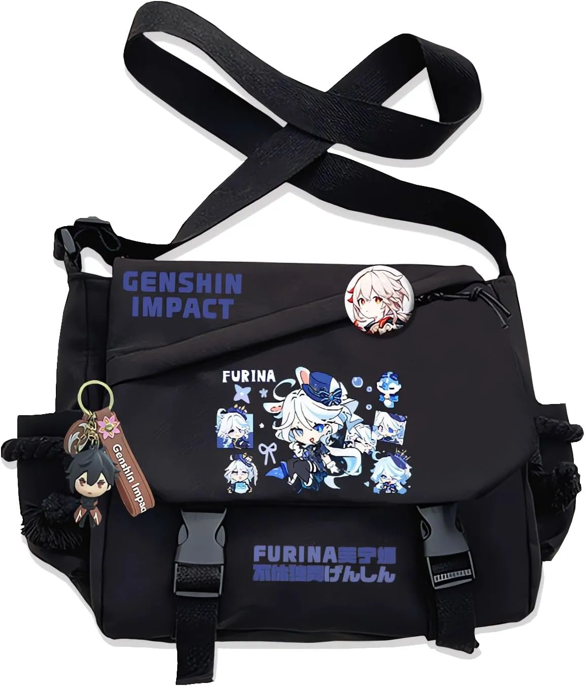 Genshin Impact Handbag Furina Crossbody Bag Single Shoulder Bag Adult Anime 3D Print Backpack Black Bag