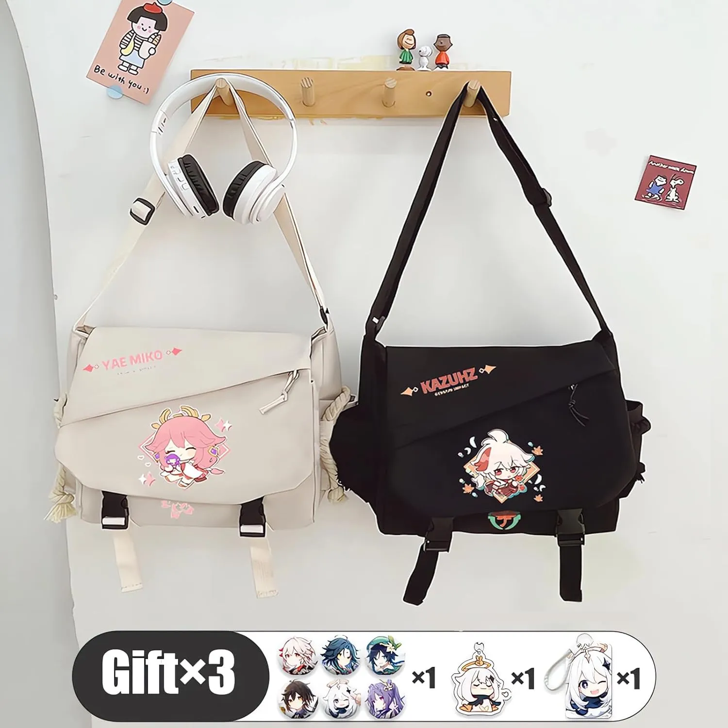 Genshin Impact Handbag Furina Crossbody Bag Single Shoulder Bag Adult Anime 3D Print Backpack Black Bag