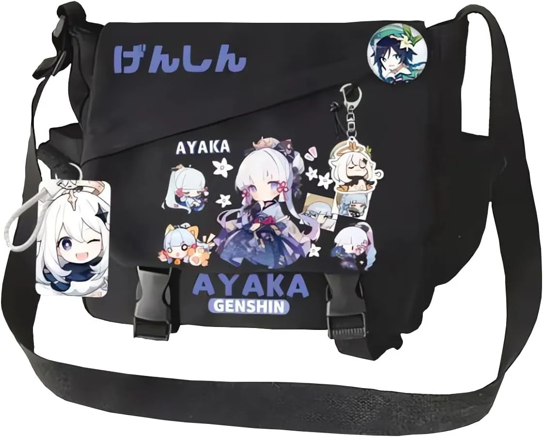 Genshin Impact Handbag Xiao Crossbody Bag Cute Single Shoulder Bag Adult 3D Print Anime Backpack Black Bag