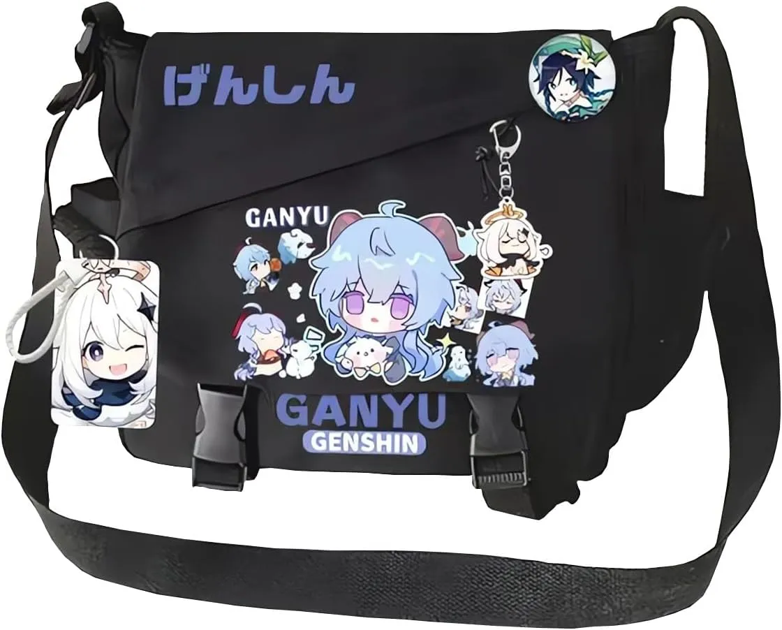 Genshin Impact Handbag Xiao Crossbody Bag Cute Single Shoulder Bag Adult 3D Print Anime Backpack Black Bag