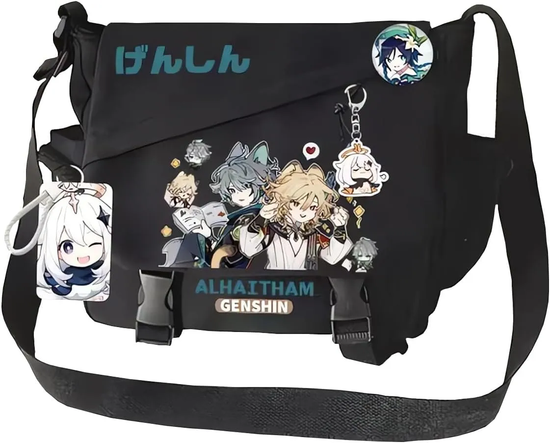 Genshin Impact Handbag Xiao Crossbody Bag Cute Single Shoulder Bag Adult 3D Print Anime Backpack Black Bag