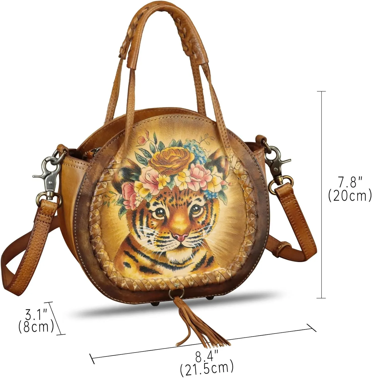 Genuine Leather Handbag for Women Purse Hand Painted Pattern Top Handle Satchel Handmade Crossbody Pouch