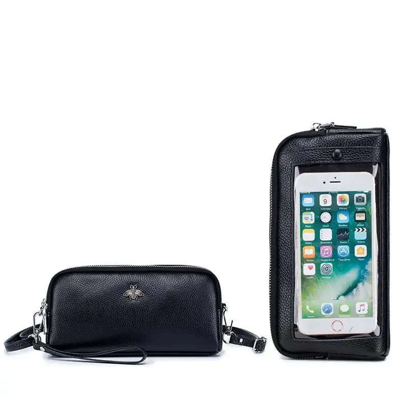 Genuine Leather Luxury Transparent Touch Screen Phone Crossbody Bag
