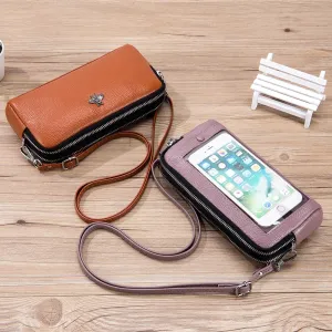 Genuine Leather Luxury Transparent Touch Screen Phone Crossbody Bag
