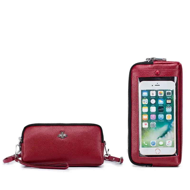 Genuine Leather Luxury Transparent Touch Screen Phone Crossbody Bag