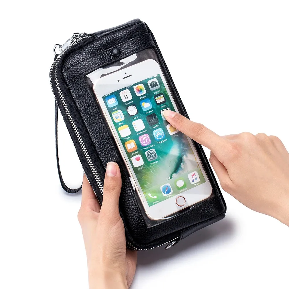 Genuine Leather Luxury Transparent Touch Screen Phone Crossbody Bag