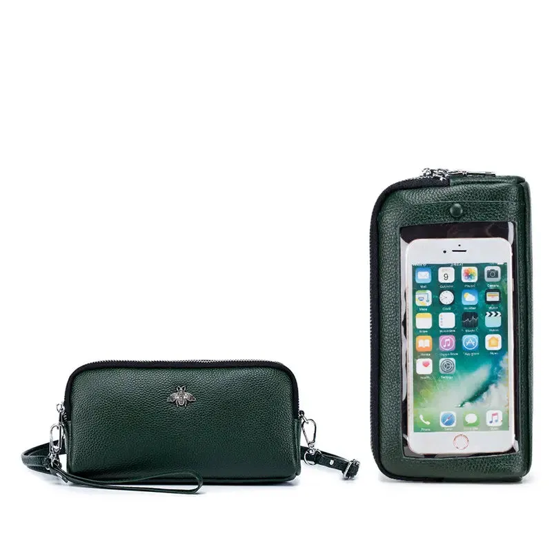 Genuine Leather Luxury Transparent Touch Screen Phone Crossbody Bag