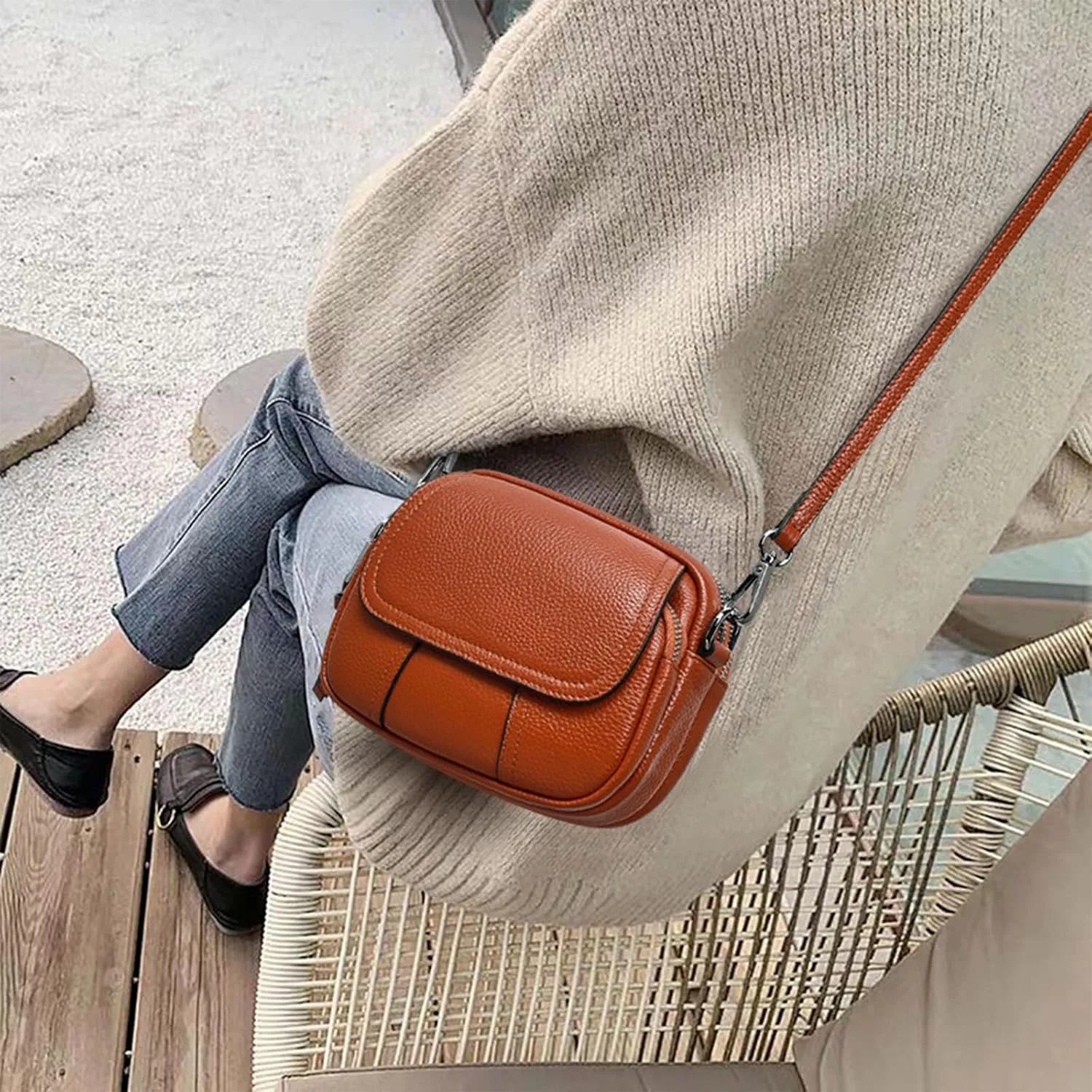 Genuine Leather Purses for Women Trendy Crossbody Bags Small Clutch Purse Shoulder Stachel Handbag Camera Bag