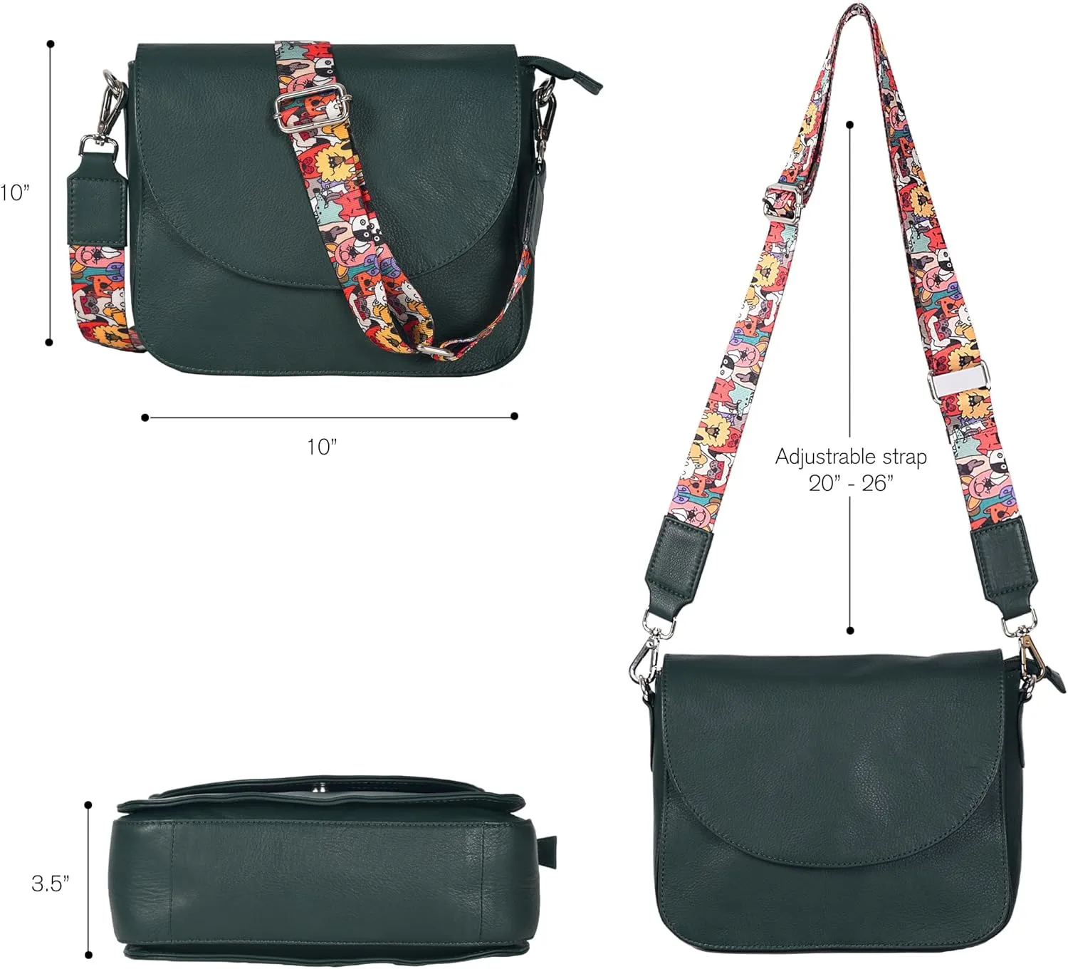 Genuine Leather Shoulder Crossbody Purse For Women with Adjustable Strap, Mobile Pocket & Outside & Inside Zipper