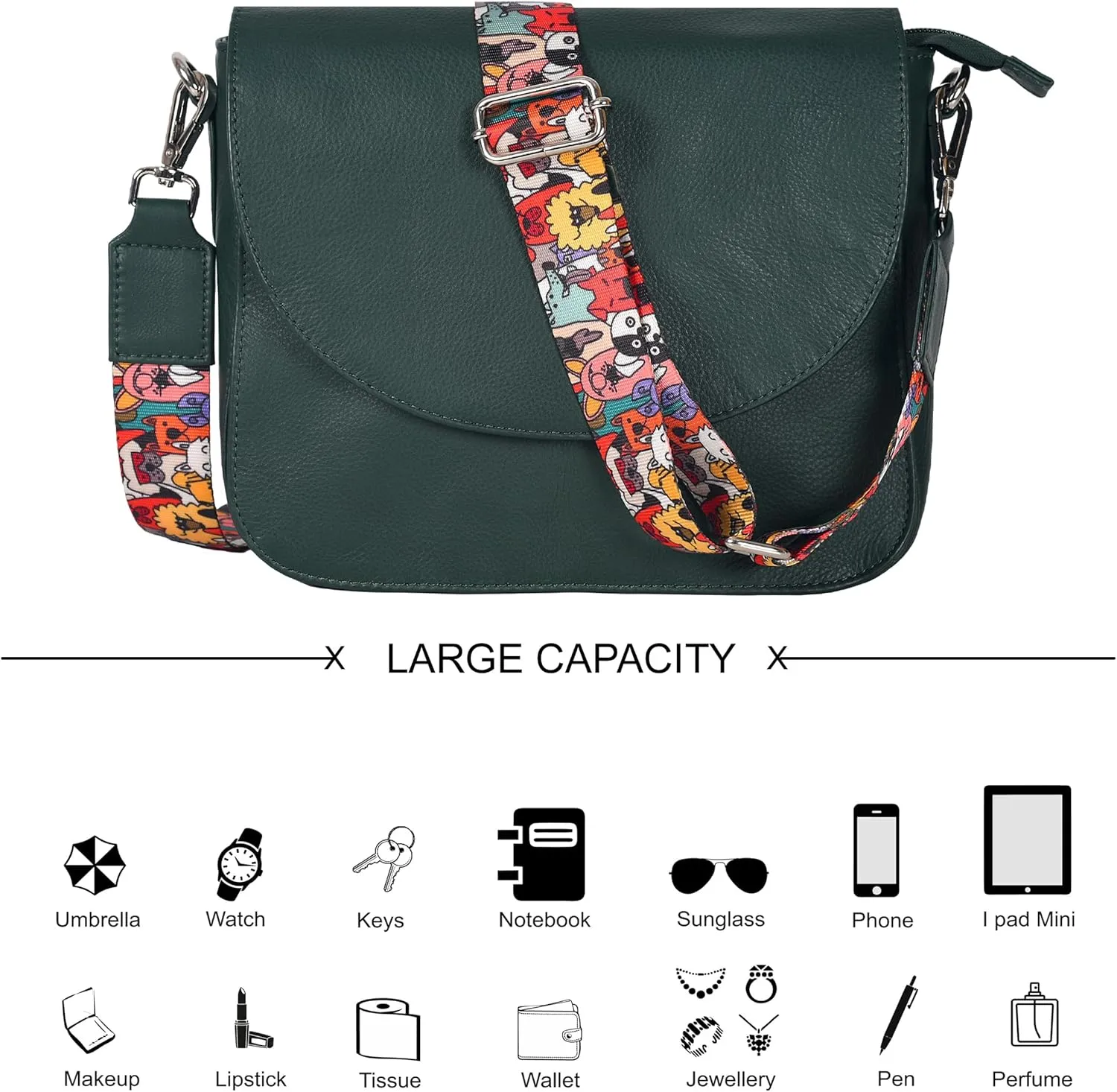 Genuine Leather Shoulder Crossbody Purse For Women with Adjustable Strap, Mobile Pocket & Outside & Inside Zipper