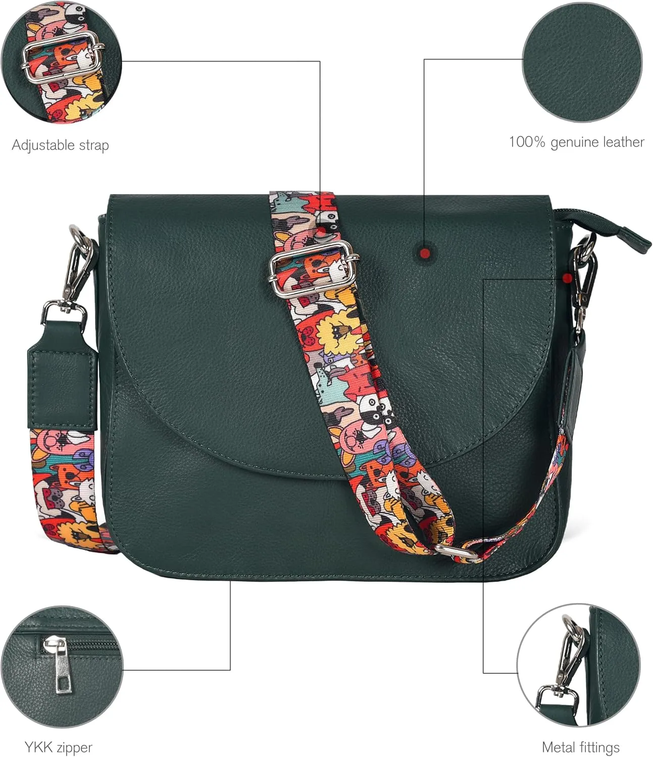 Genuine Leather Shoulder Crossbody Purse For Women with Adjustable Strap, Mobile Pocket & Outside & Inside Zipper