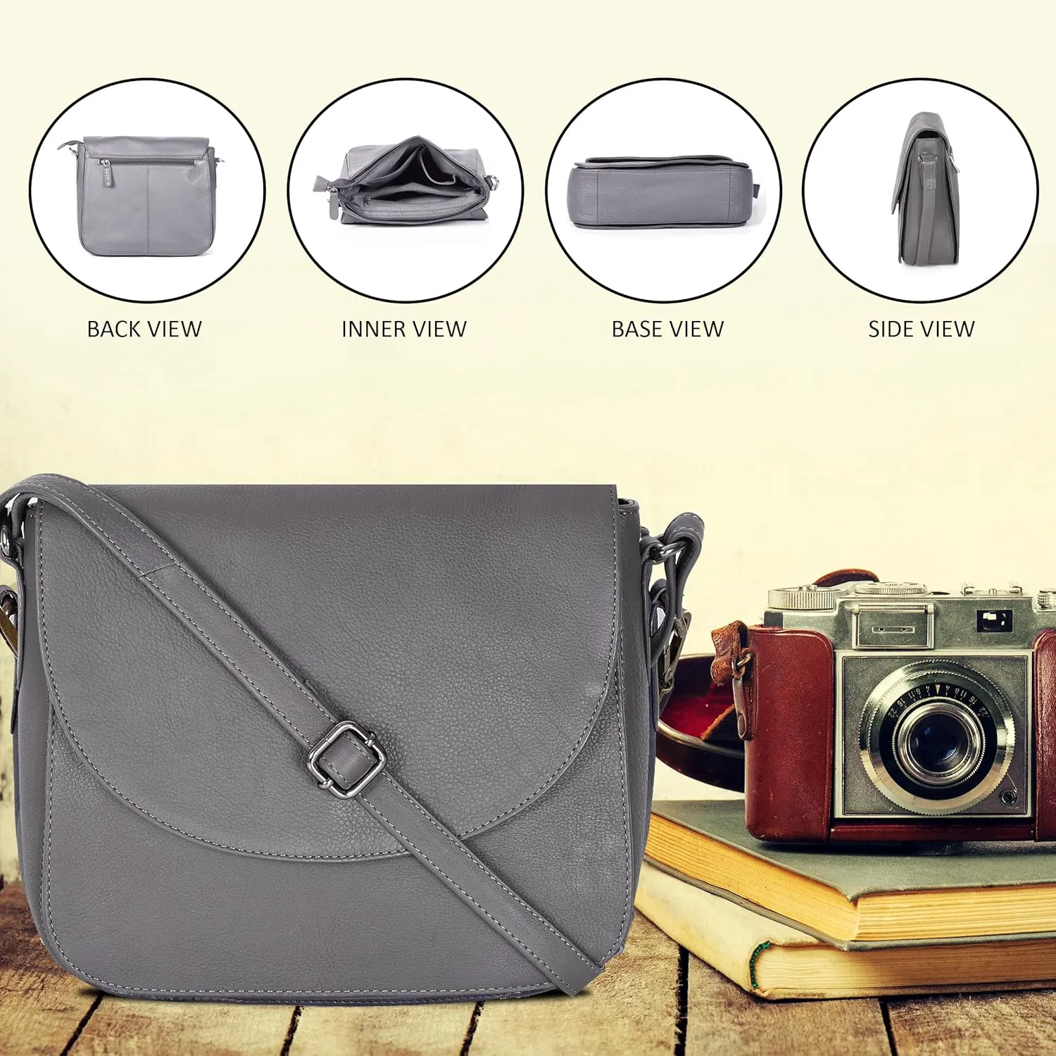 Genuine Leather Shoulder Crossbody Purse For Women with Adjustable Strap, Mobile Pocket & Outside & Inside Zipper