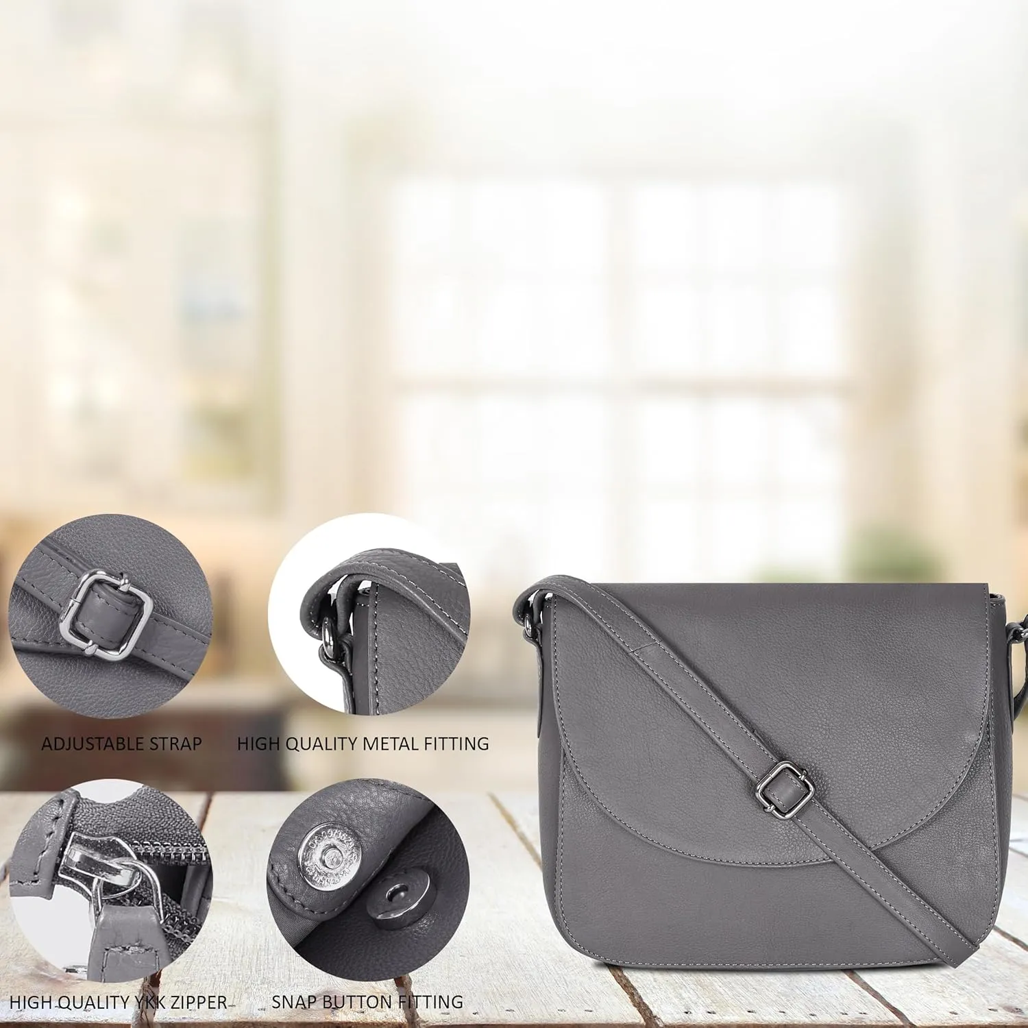 Genuine Leather Shoulder Crossbody Purse For Women with Adjustable Strap, Mobile Pocket & Outside & Inside Zipper