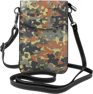 German Flecktarn Camouflage Women Cell Phone Purse Small Crossbody Bag Leather Shoulder Bag Card Holder Wallet