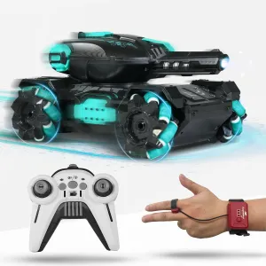 Gesture-Controlled RC Tank for Kids | 4WD 360° Rotating Remote Control Car | Shooting Toy, Glove & Remote Control | Birthday Gifts for Boys and Girls Ages 6-12