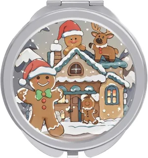 Gingerbread Small Home Portable Makeup Mirror, Sided Travel Hand Mirror Mini Folding Mirror for Precise Makeup Women Daily Use