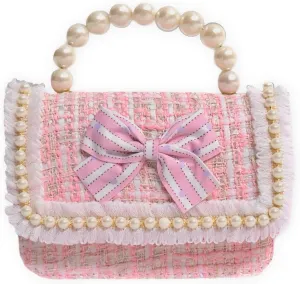 Girls Pearl Purse, Tweed Shoulder Crossbody Bag with Bow, 3-14 Years