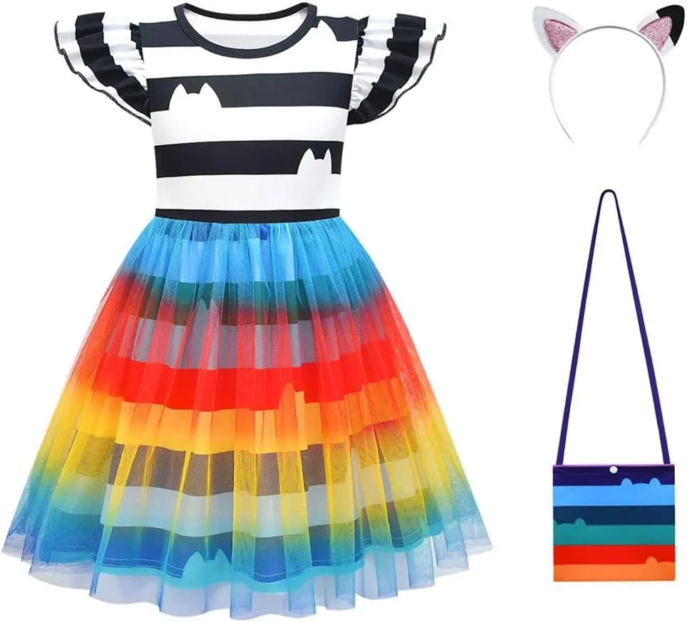 Girls' Striped Dress with Cat Ears Headband and Purse, 3-8Y