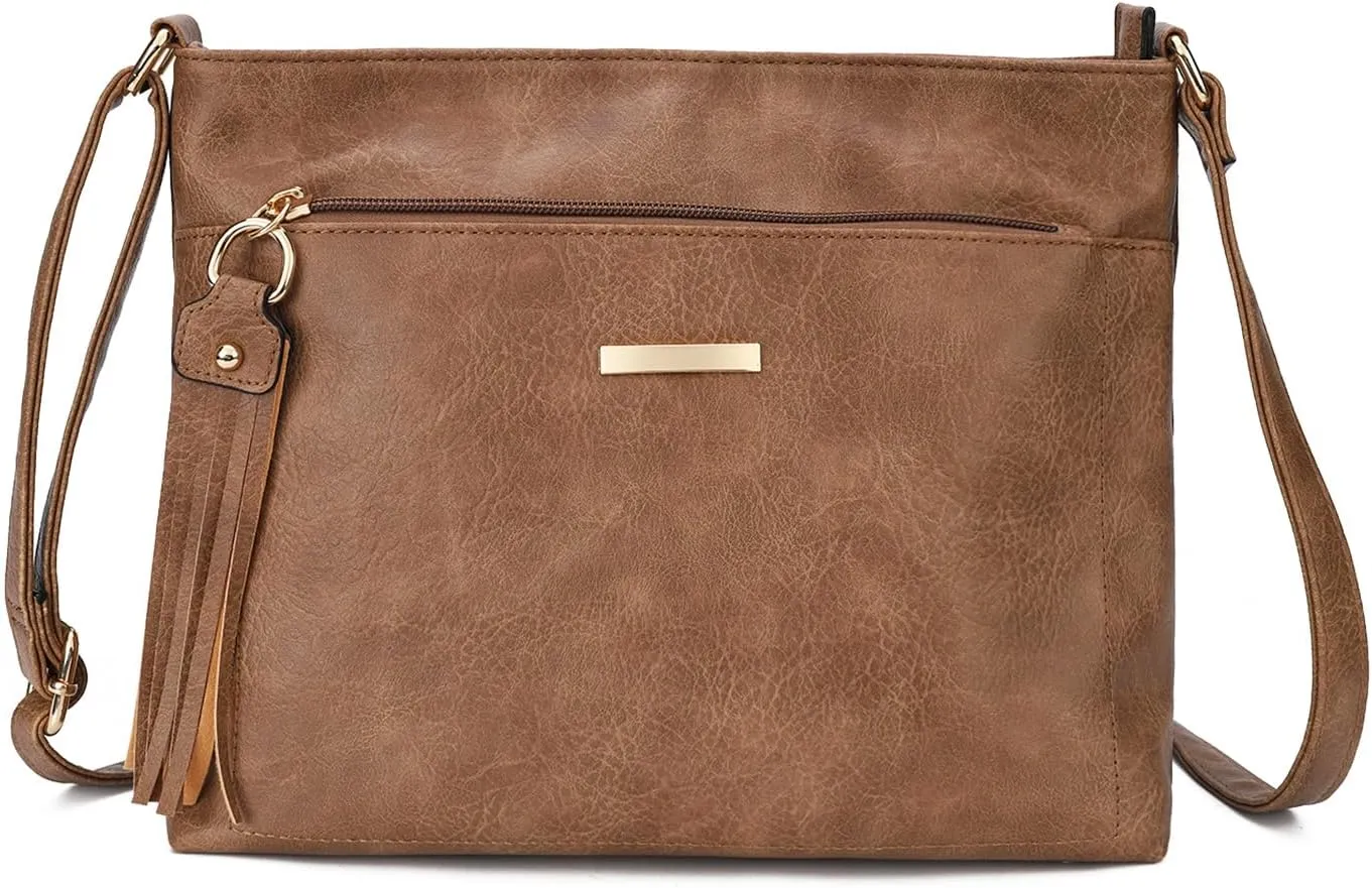 Gladdon Tassels Crossbody Bags for Women Medium Size Leather Shoulder Purse Trendy Soft Travel Shoulder Handbags