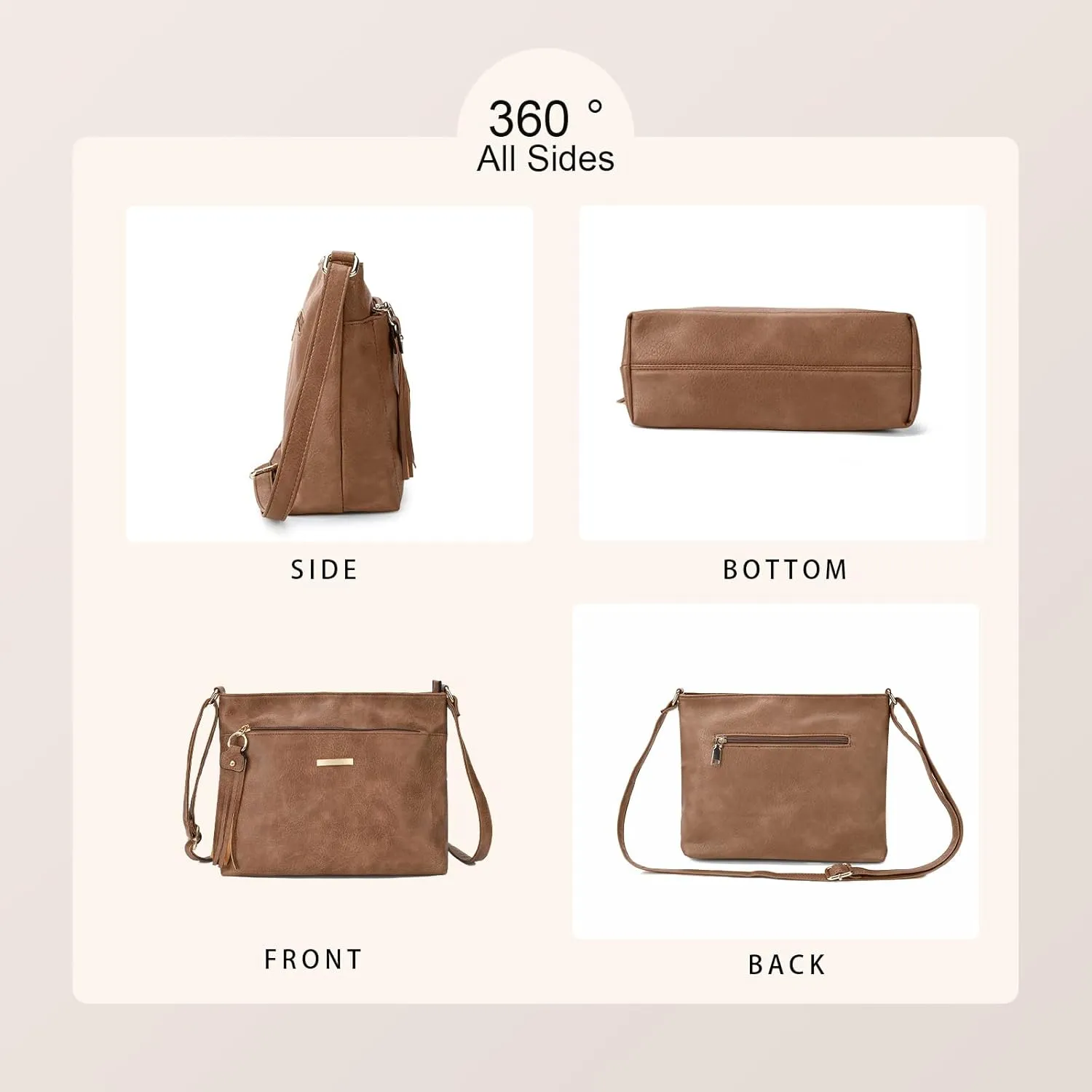 Gladdon Tassels Crossbody Bags for Women Medium Size Leather Shoulder Purse Trendy Soft Travel Shoulder Handbags