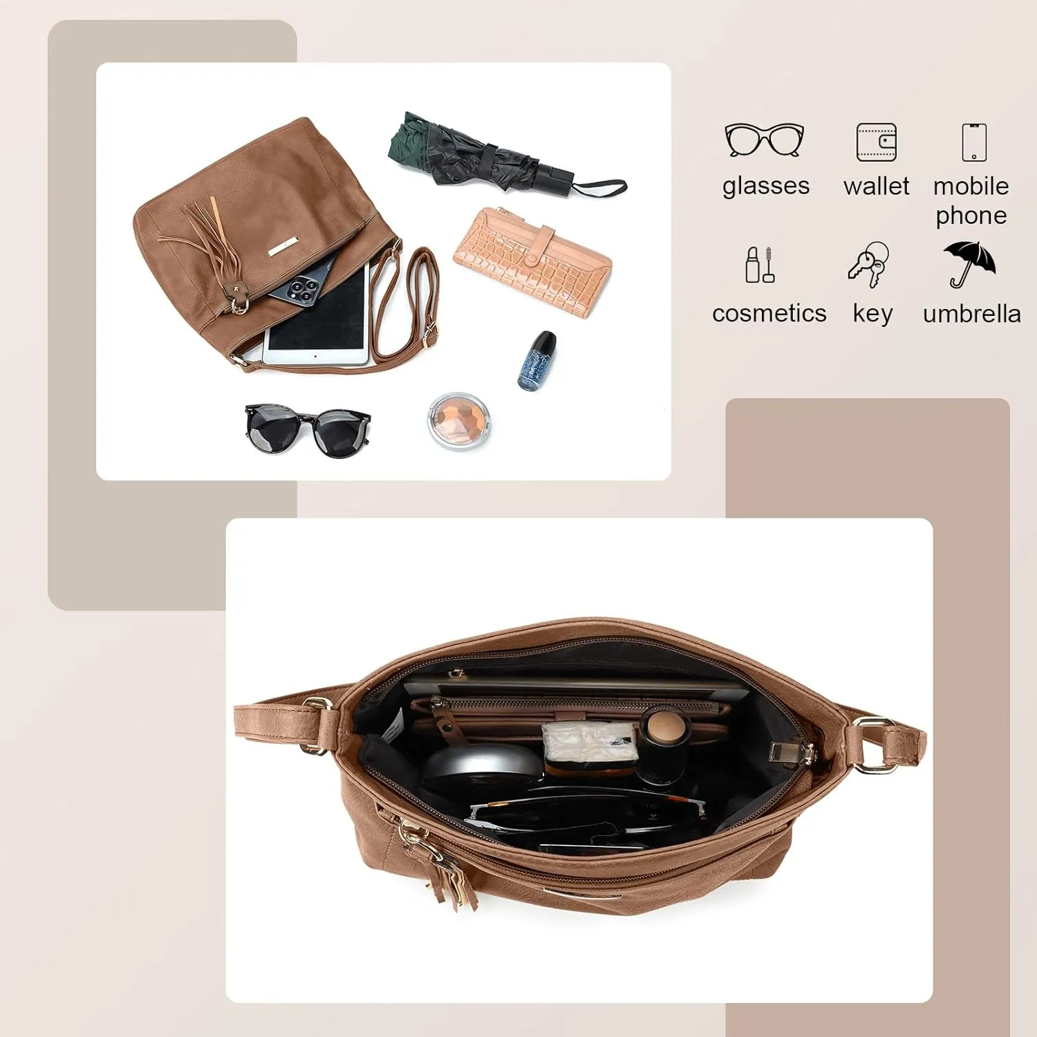 Gladdon Tassels Crossbody Bags for Women Medium Size Leather Shoulder Purse Trendy Soft Travel Shoulder Handbags