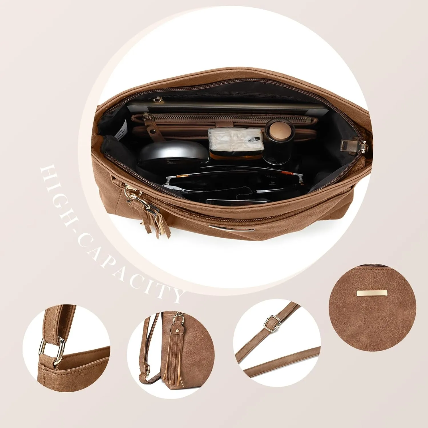 Gladdon Tassels Crossbody Bags for Women Medium Size Leather Shoulder Purse Trendy Soft Travel Shoulder Handbags