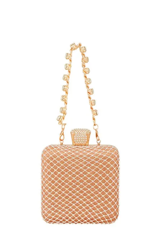 Glamorous Rhinestone-Embellished Square Crossbody Purse