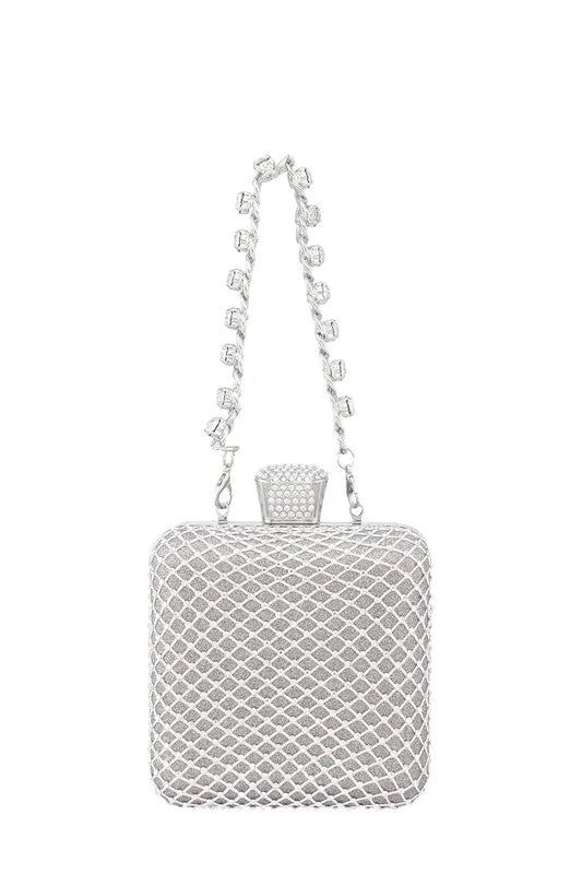 Glamorous Rhinestone-Embellished Square Crossbody Purse