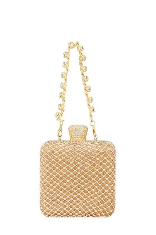 Glamorous Rhinestone-Embellished Square Crossbody Purse