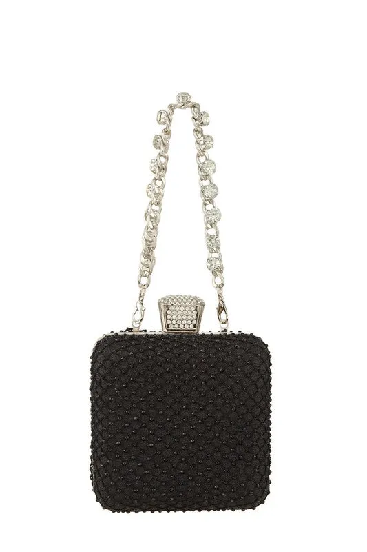 Glamorous Rhinestone-Embellished Square Crossbody Purse