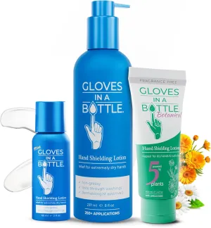 Gloves In A Bottle Non-Greasy Hand Cream – Silicone Glove Cream – Water Resistant Barrier Lotion Dry Cracked Hands – Relief for Eczema (Original 8 Oz Pump   Botanical Tube   2 Oz)
