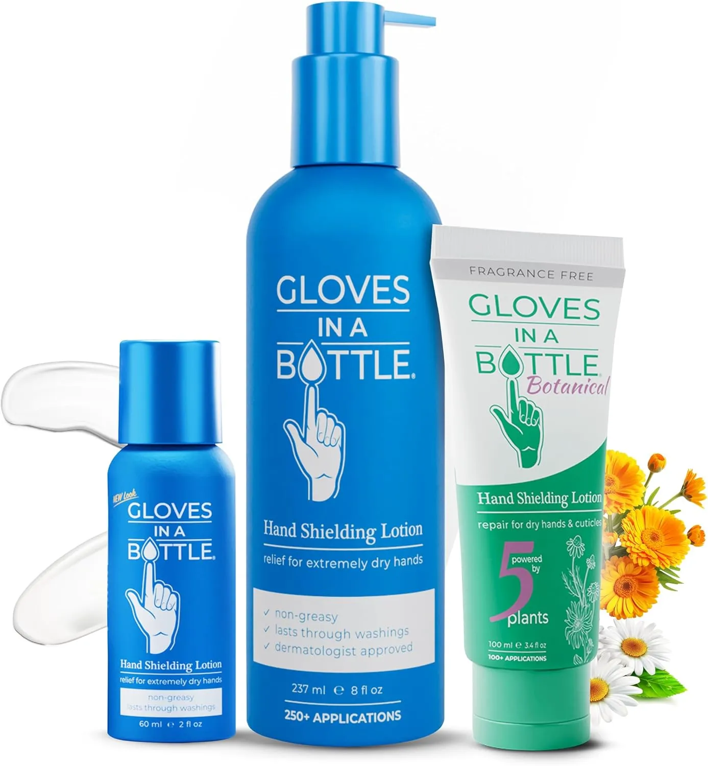 Gloves In A Bottle Non-Greasy Hand Cream – Silicone Glove Cream – Water Resistant Barrier Lotion Dry Cracked Hands – Relief for Eczema (Original 8 Oz Pump   Botanical Tube   2 Oz)