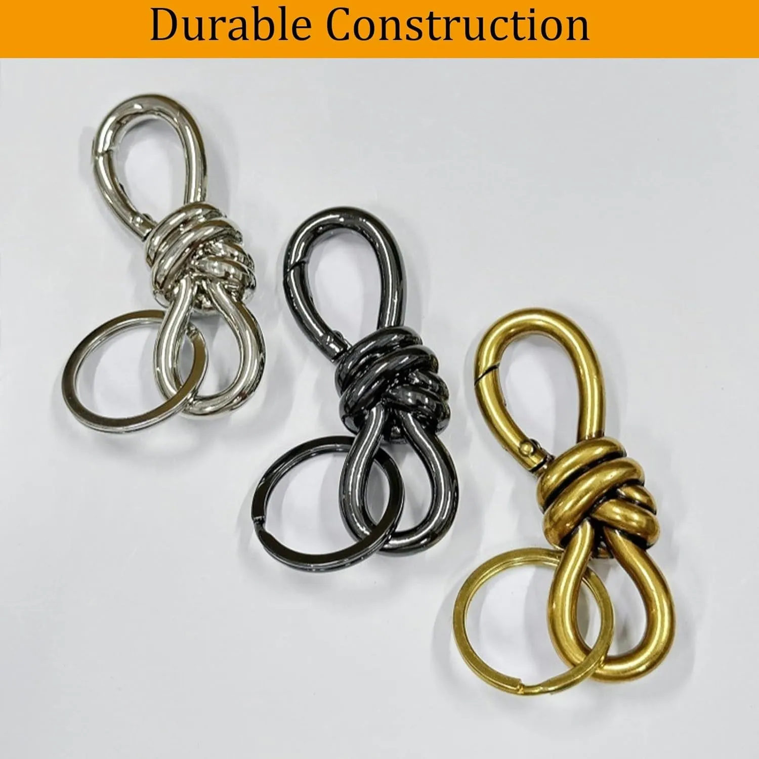 Gold Knot Carabiner, Heavy Duty Snap Hook Key Fob, Hardware Sliding Buckle, Twist Knot Clasp Bag Charm, Keychain Accessories Aesthetic(3pcs Gold)