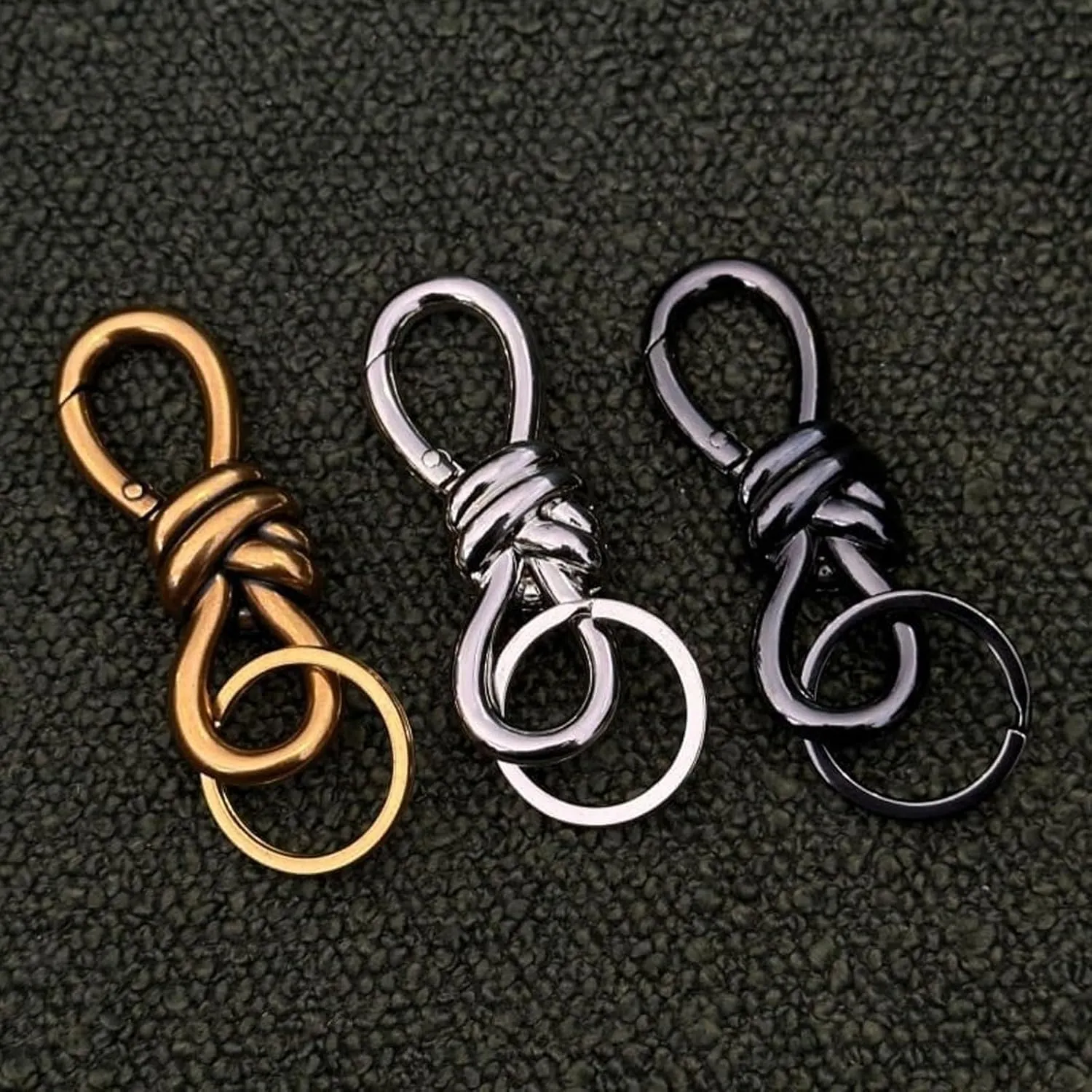 Gold Knot Carabiner, Heavy Duty Snap Hook Key Fob, Hardware Sliding Buckle, Twist Knot Clasp Bag Charm, Keychain Accessories Aesthetic(3pcs Gold)