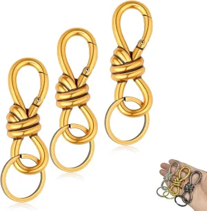 Gold Knot Carabiner, Heavy Duty Snap Hook Key Fob, Hardware Sliding Buckle, Twist Knot Clasp Bag Charm, Keychain Accessories Aesthetic(3pcs Gold)