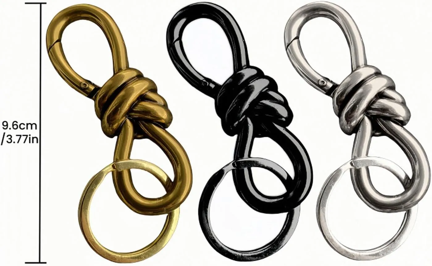 Gold Knot Carabiner, Heavy Duty Snap Hook Key Fob, Hardware Sliding Buckle, Twist Knot Clasp Bag Charm, Keychain Accessories Aesthetic(3pcs Gold)
