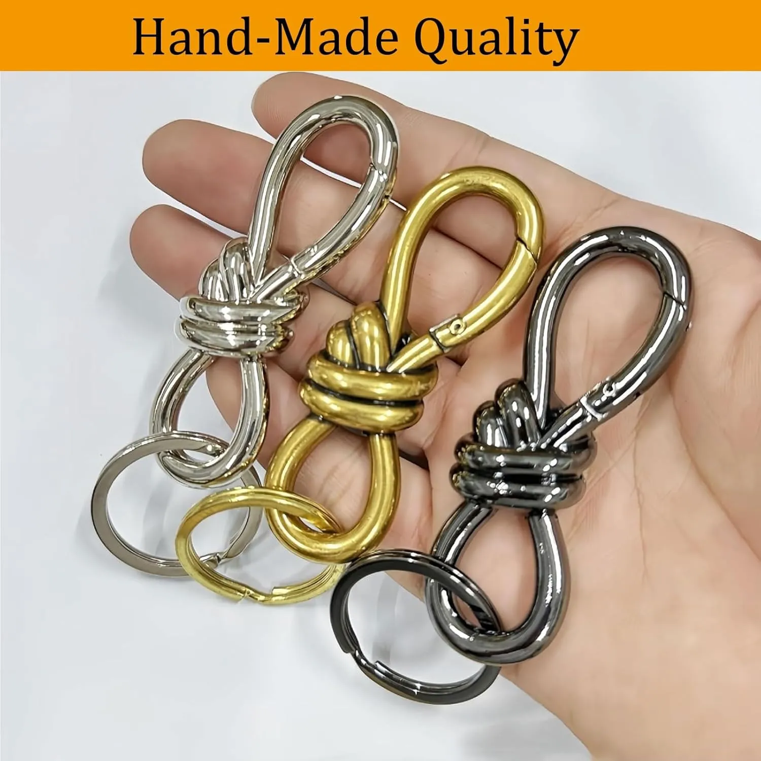 Gold Knot Carabiner, Heavy Duty Snap Hook Key Fob, Hardware Sliding Buckle, Twist Knot Clasp Bag Charm, Keychain Accessories Aesthetic(3pcs Gold)