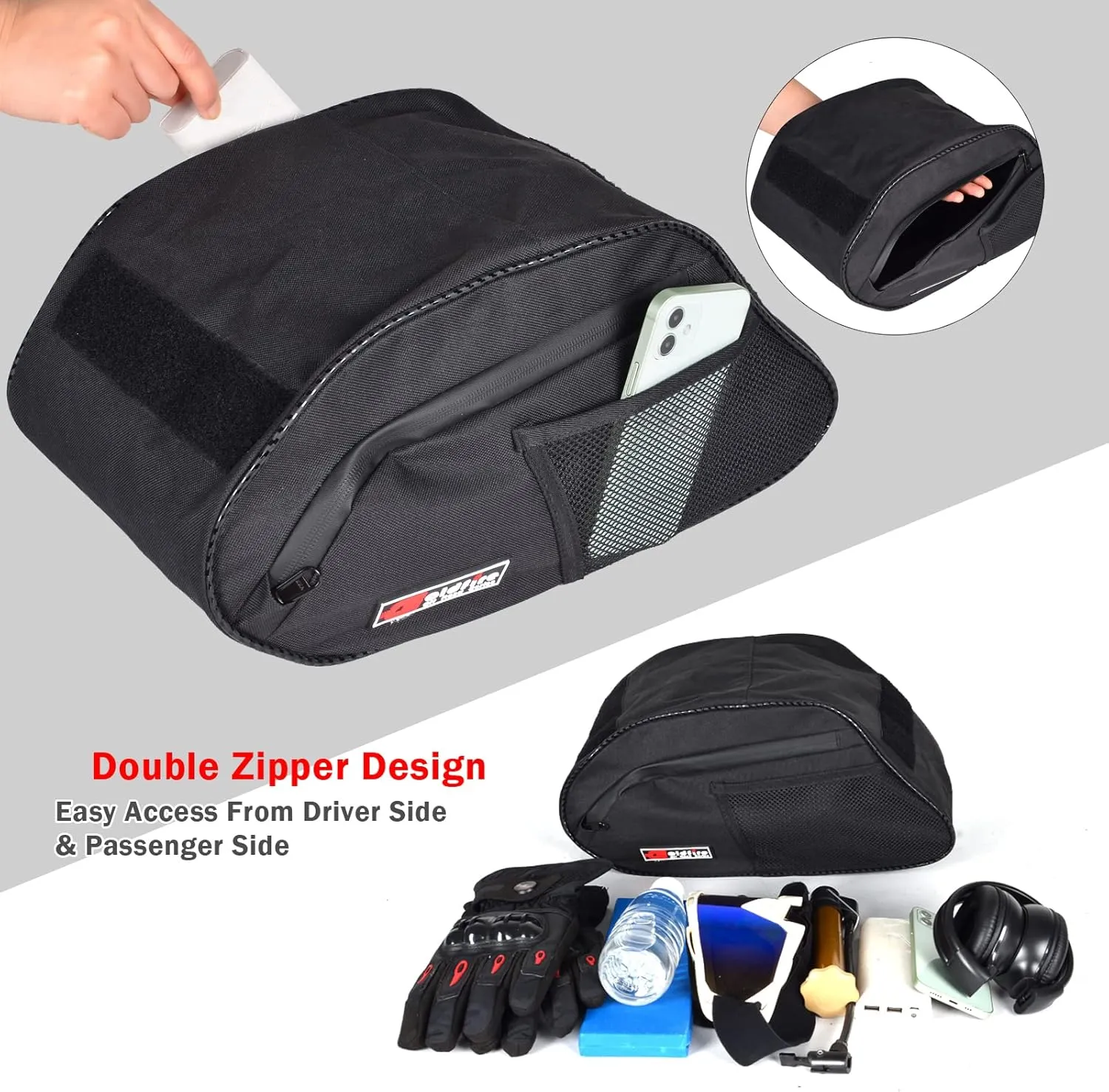 Goldfire Center Seat Console Storage Bag Organizers Cab Pak Compartment Tool Bag with Side Mesh Phone Holder Bags Accessories Fits For 2016-2023 Polaris General 1000/General 4 1000 (Black)