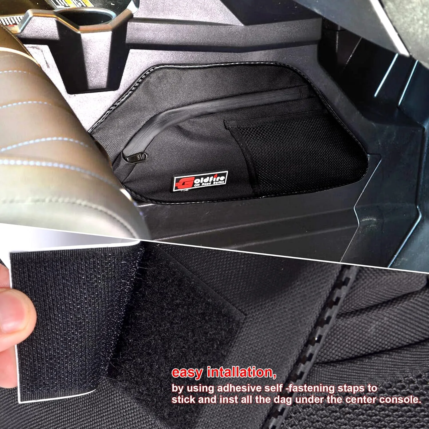 Goldfire Center Seat Console Storage Bag Organizers Cab Pak Compartment Tool Bag with Side Mesh Phone Holder Bags Accessories Fits For 2016-2023 Polaris General 1000/General 4 1000 (Black)