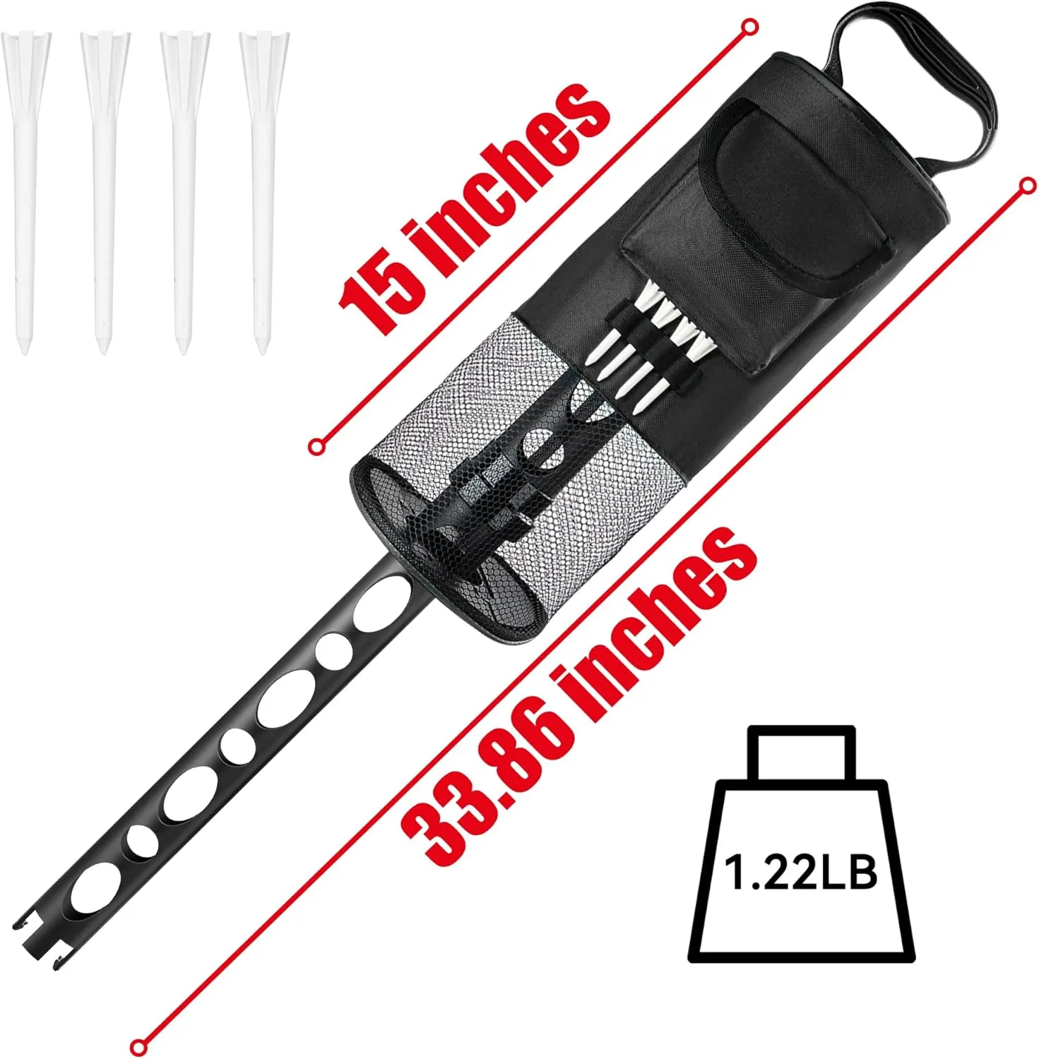 Golf Ball Retriever, Golf Shag Bag with Pocket & Tee Holder, Shags Bag for Golf Ball with Detachable Plastic Golf Bag Tube, High-Capacity Golf Ball Shagger, Shag Bags Hold 80 Golf Balls, 33.86in