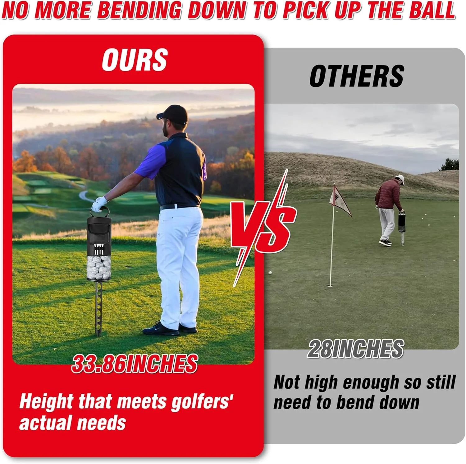Golf Ball Retriever, Golf Shag Bag with Pocket & Tee Holder, Shags Bag for Golf Ball with Detachable Plastic Golf Bag Tube, High-Capacity Golf Ball Shagger, Shag Bags Hold 80 Golf Balls, 33.86in