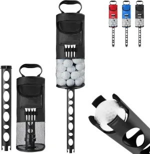 Golf Ball Retriever, Golf Shag Bag with Pocket & Tee Holder, Shags Bag for Golf Ball with Detachable Plastic Golf Bag Tube, High-Capacity Golf Ball Shagger, Shag Bags Hold 80 Golf Balls, 33.86in