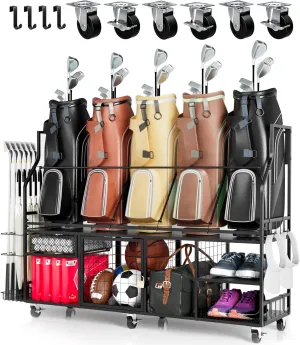 Golf Storage Rack Golf Bag Organizer for Garage, Golf Club Holder Extra Large Golf Bag Stand for 2 Golf Bags、Golf Equipment Accessories