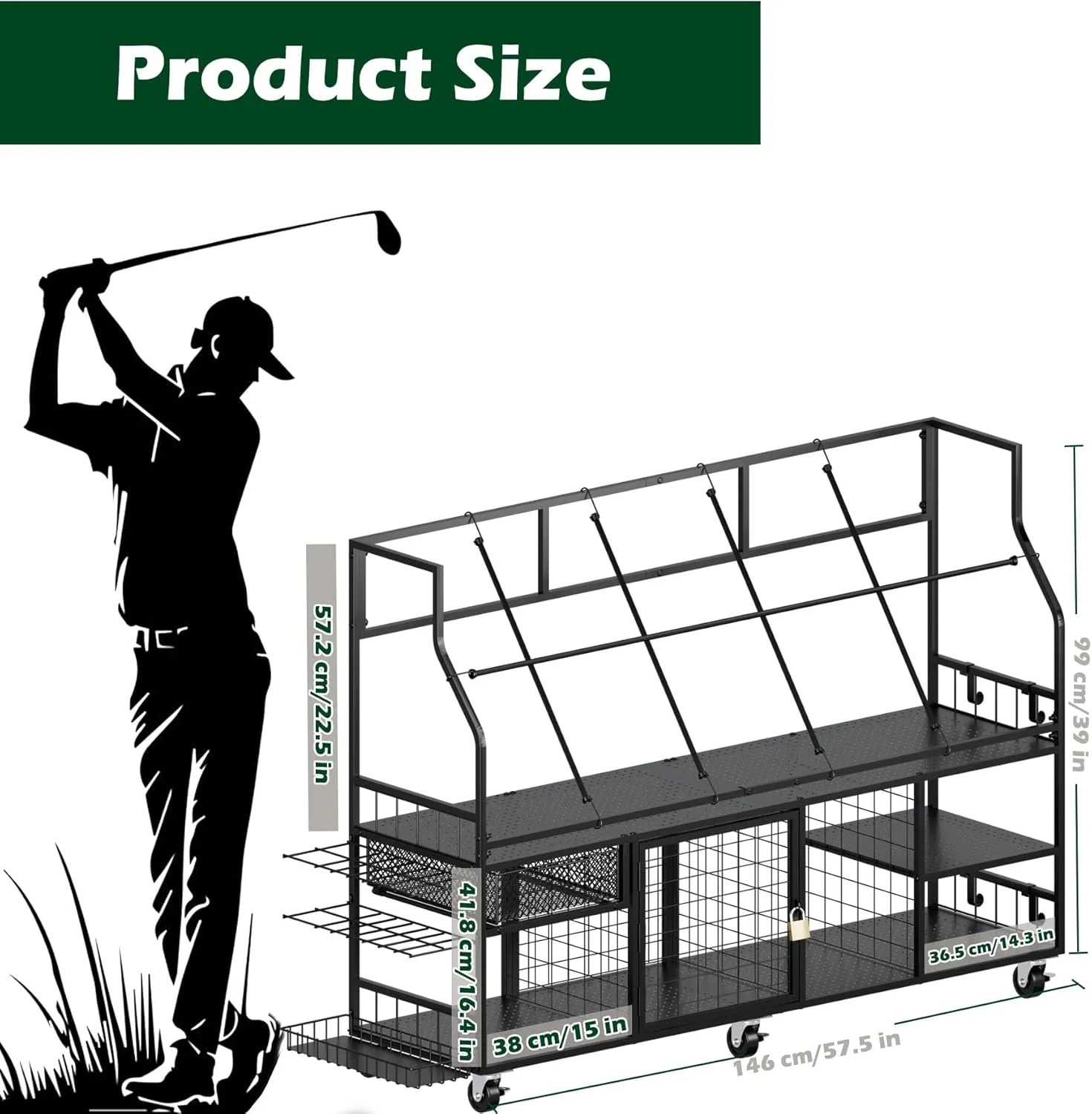 Golf Storage Rack Golf Bag Organizer for Garage, Golf Club Holder Extra Large Golf Bag Stand for 2 Golf Bags、Golf Equipment Accessories