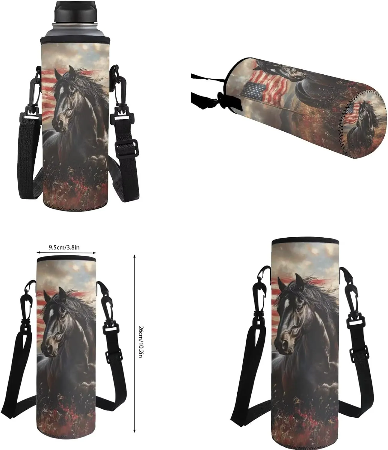 Gomyblomy American Flag Horse Backpack for Kids 10-12 12-14 Boys Girls School Bag with Lunch Box Pencil Case Water Bottle Sleeve 4 Pcs for Elementary Middle School 17 Inch Book Bags
